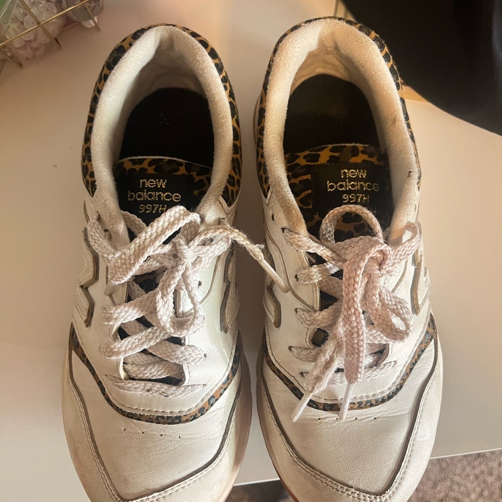 New Balance White Sneakers with Leopard Accent